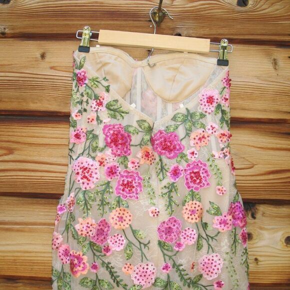 MAC DUGGAL 20652 Beige Strapless Bustier Floral Embroidered Mermaid Gown - Picture 13 of 15